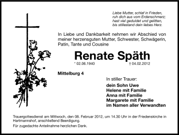 Traueranzeige von Renate Späth von Hersbrucker Zeitung